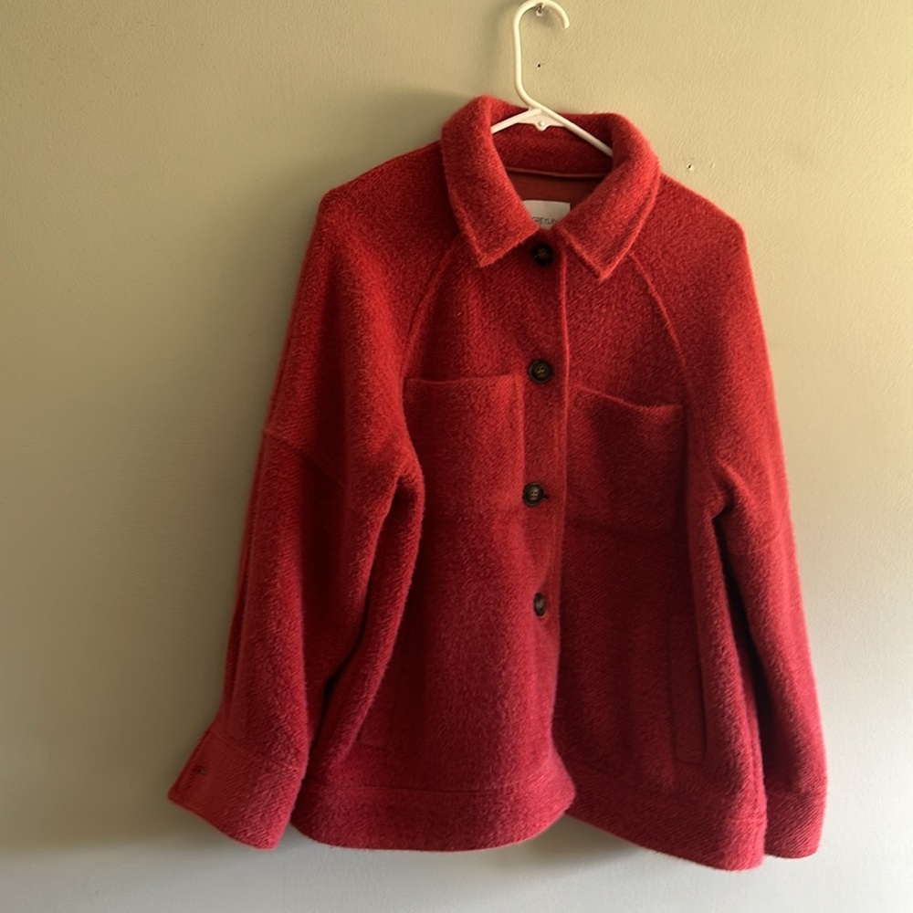 New Anthropologie Classic Red Lined Wool Button Front Jacket Coat